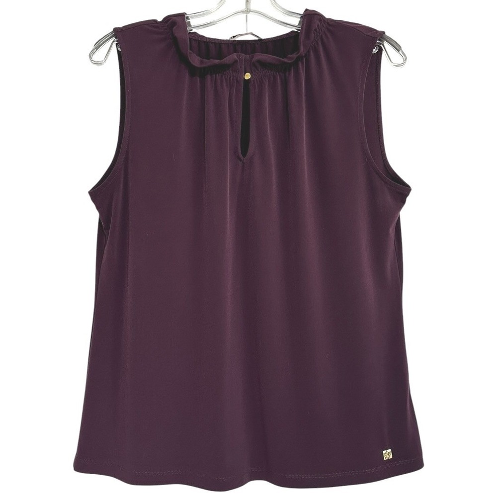 Calvin Klein Shell Top Womens Plum Ruffle Keyhole Sleeveless Dark Academia L
